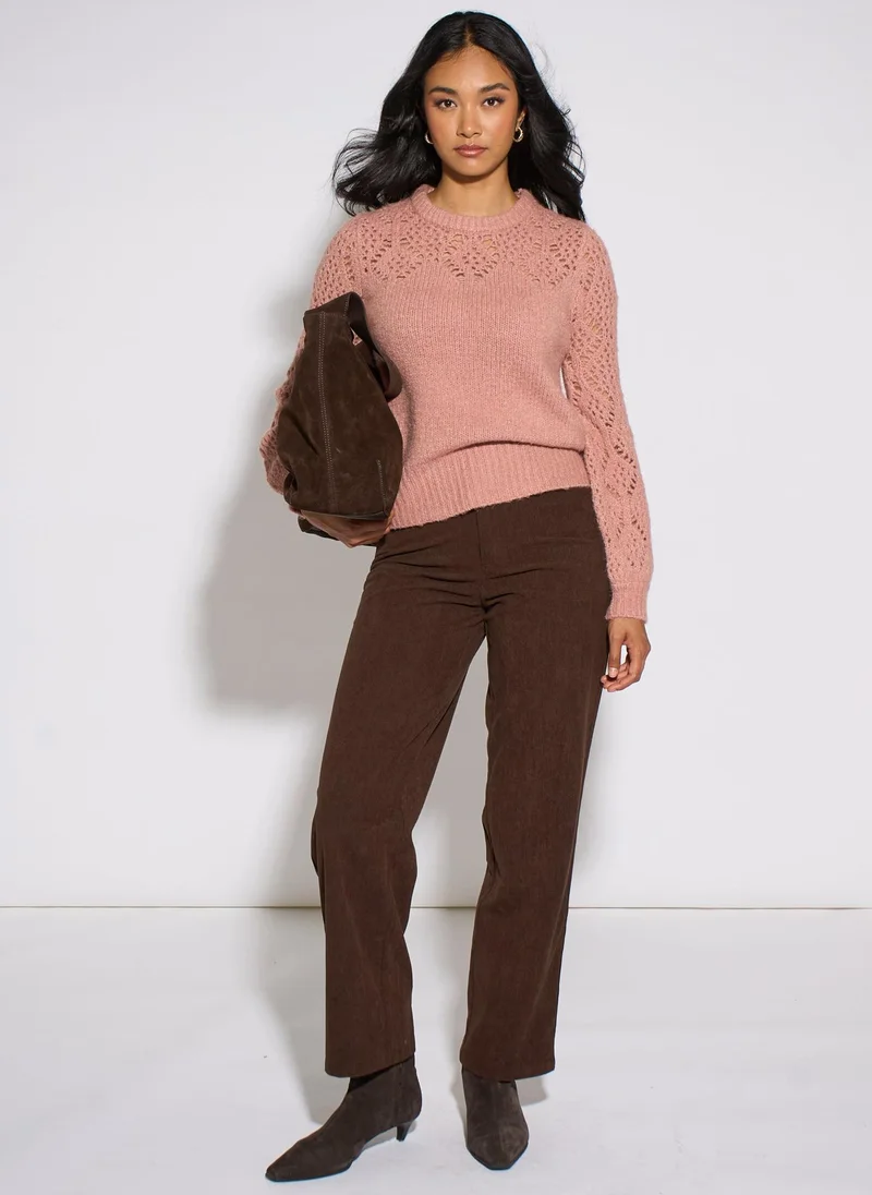 Gini London  Pink Crochet Yoke Long Sleeve Jumper for Women | Best Price UAE