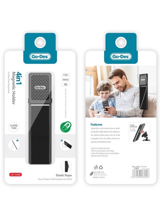 GO-DES Go Des GD-G086 4in1 Magnetic Ring Holder Apparatus with Stand Universal Mobile Phone Finger Holder Sling Rubber Grip Black - Image 4