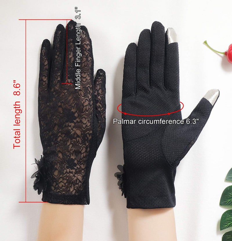 Bienvenu Women's Summer Touchscreen Non-slip Gloves, Lady’s Evening Elegant Short Lace Gloves, Black - Image 5