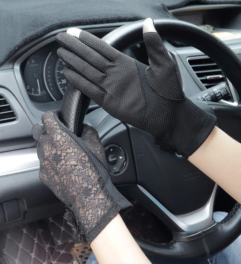 Bienvenu Women's Summer Touchscreen Non-slip Gloves, Lady’s Evening Elegant Short Lace Gloves, Black - Image 3