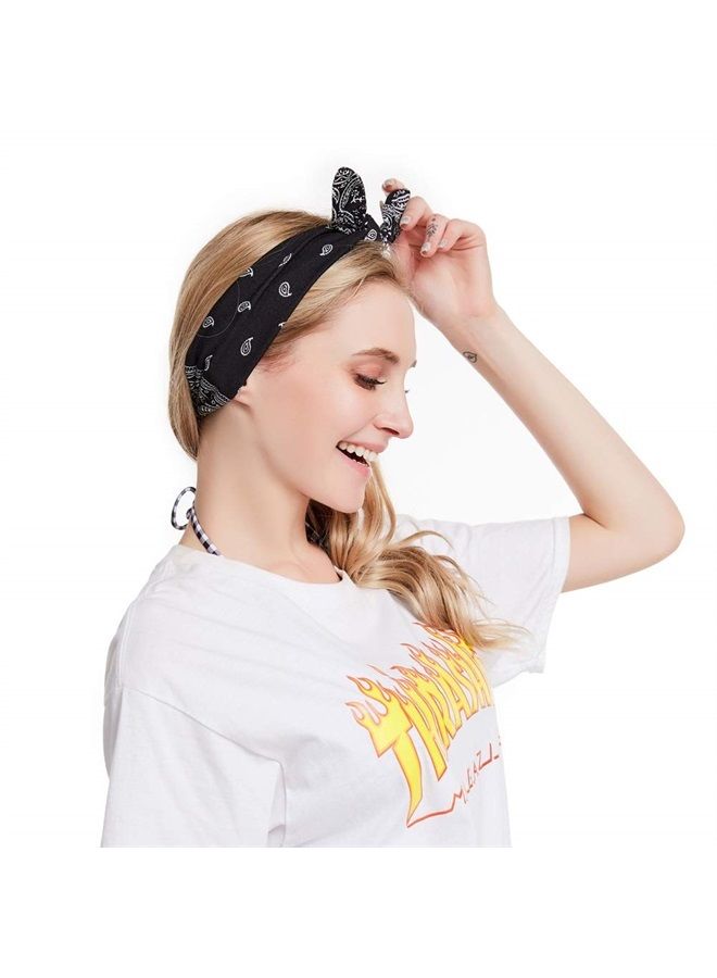 Yeshan Boho Bow Headbands for Women Vintage Paisley Bandana Flower Printed Hairband Elastic Rabbit ear Head Wrap Cute Hair Accessories,pack of 6 - Image 3