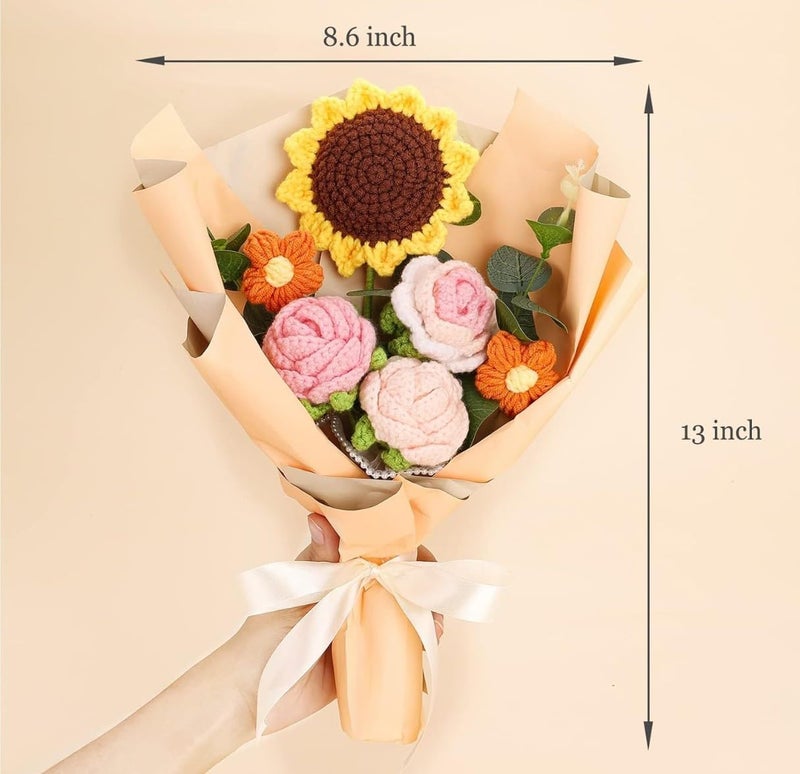 VRB Dec 1pcs Artificial Crochet Flower Bouquet/Artificial Flowers Bunch/Crochet flowers bouquet/Crochet flowers/Flowers Bouquet Gift for Girls Home Decor,gifting,etc. (Peony Rose Daisy Bouquet/) - Image 2