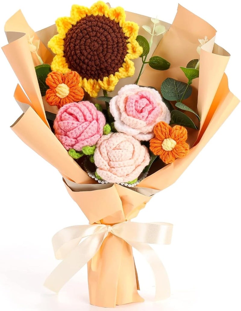 VRB Dec 1pcs Artificial Crochet Flower Bouquet/Artificial Flowers Bunch/Crochet flowers bouquet/Crochet flowers/Flowers Bouquet Gift for Girls Home Decor,gifting,etc. (Peony Rose Daisy Bouquet/) - Image 1