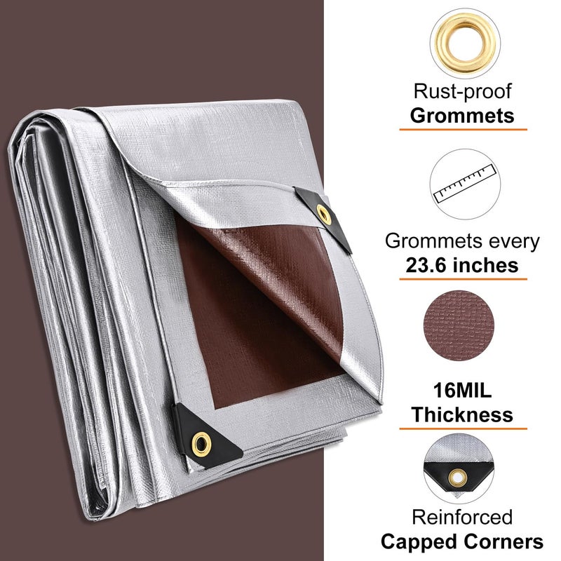 Patiobay Tarp 12x16FT, 16 Mil Large Tarp, Tarps Heavy Duty Waterproof with Grommets Every 23.6", 420D Thick Plastic Tarp, UV Resistant Tear&Fade Resistant, Reinforced Edges for Outdoor Pool Camp Tent - Image 2