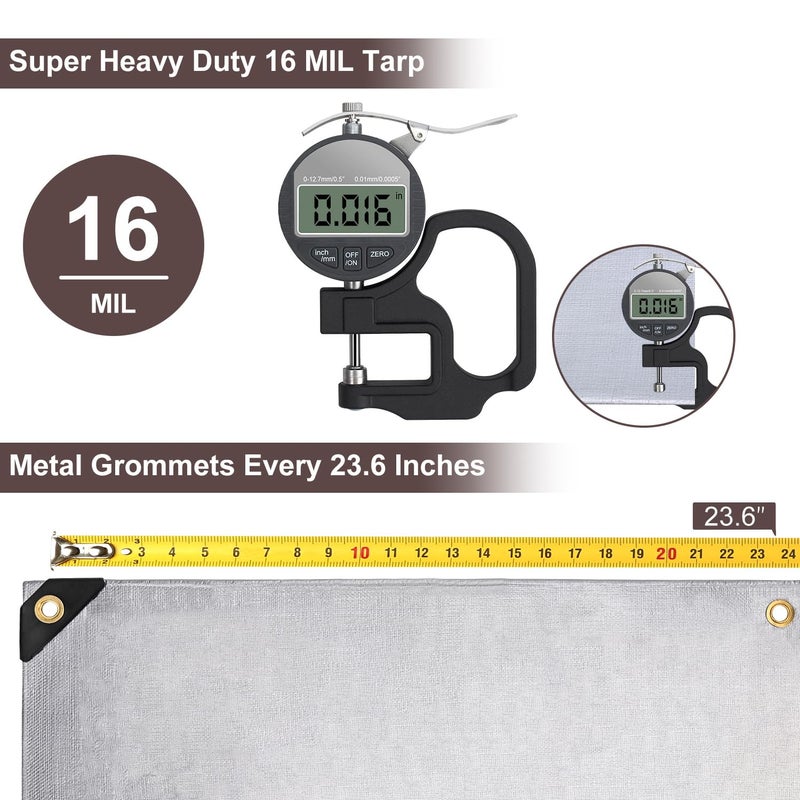 Patiobay Tarp 12x16FT, 16 Mil Large Tarp, Tarps Heavy Duty Waterproof with Grommets Every 23.6", 420D Thick Plastic Tarp, UV Resistant Tear&Fade Resistant, Reinforced Edges for Outdoor Pool Camp Tent - Image 3