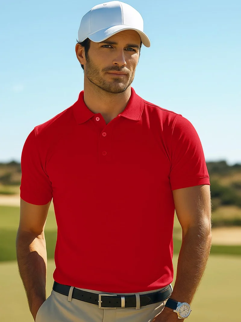 NOBERO  Red Cotton Polo Shirt for Men for Men | Best Price UAE