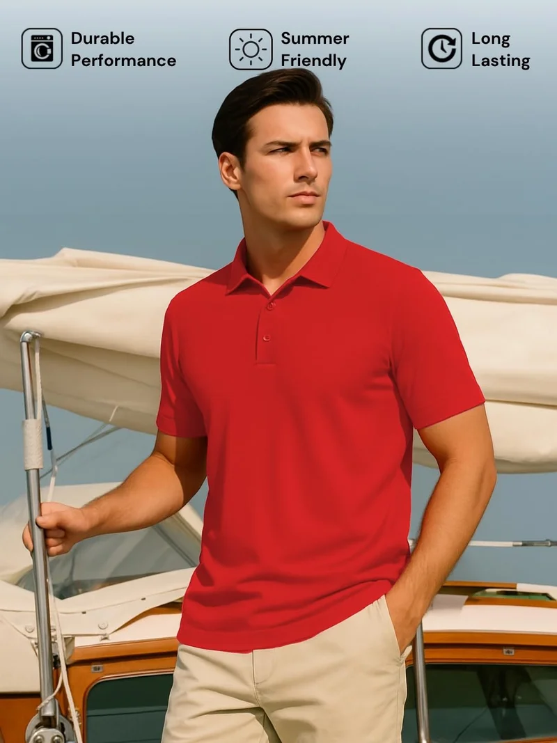 NOBERO Red Cotton Polo Shirt for Men