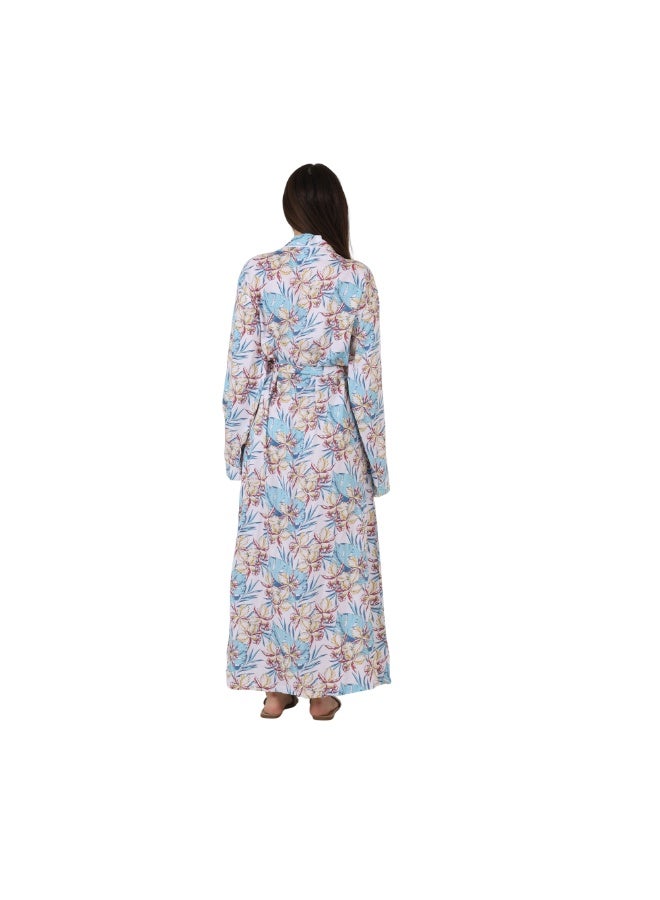 ZECOTEX Women's Premium Cotton Tropical Printed Full-Length Long Sleeve Wrap Robe with Waist Tie - Image 3