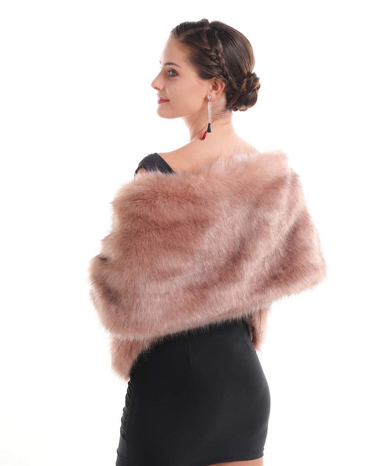 SAFERIN Women's Winter Faux Fake Fur Straight Wedding Halloween Party Custume Accessory Scarf Wrap Collar Shawl Shrug(Wrap-Pink) - Image 5