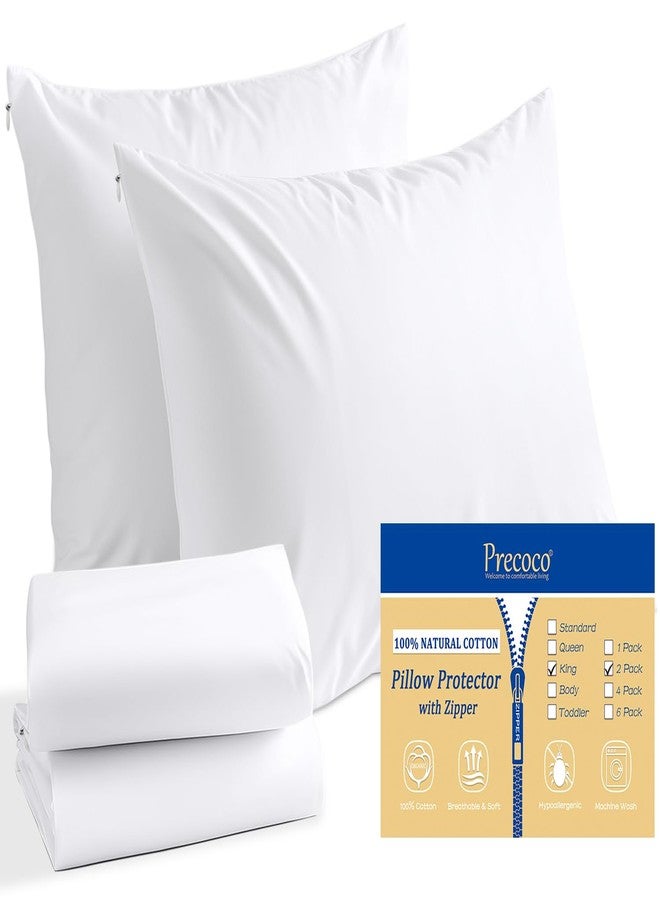 Precoco White Pillow Cases King Size Set of 2-100% Cotton Cozy & Soft Pillow Protectors with Zipper Hidden 600 Thread Count Cooling Pillowcases Covers for Hair and Skin,20x36 Inches - Image 1