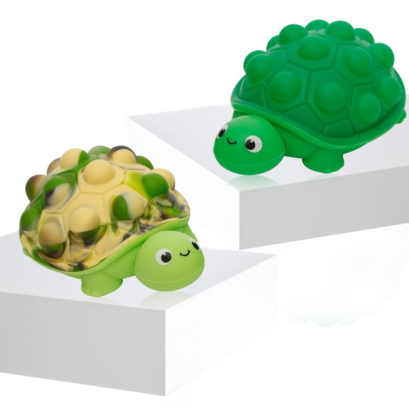 Anboor Pop Fidget Toys 3D Silicone Turtle Push Bubbles Sensory Toy Pop Stress Ball Anxiety Stress Reliever Toy for Autism Early Education Present 2 Pack - Image 2