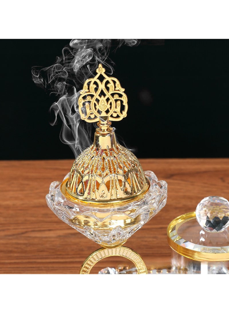 طقم مبخرة فحم، مبخرة عود، مبخرة فحم، مجموعة كريستالية - 3 قطع، طقم مبخرة مطلية بالذهب الفاخر - Image 3