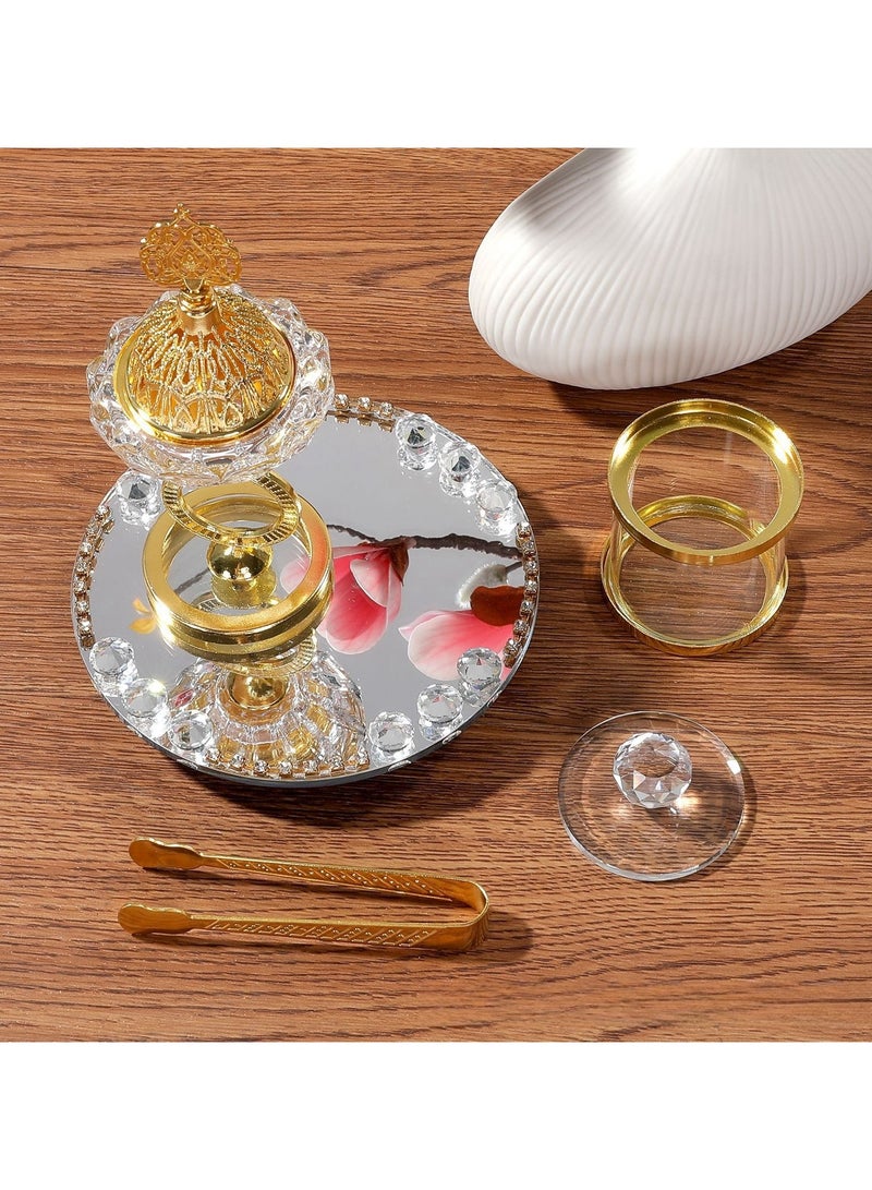طقم مبخرة فحم، مبخرة عود، مبخرة فحم، مجموعة كريستالية - 3 قطع، طقم مبخرة مطلية بالذهب الفاخر - Image 5