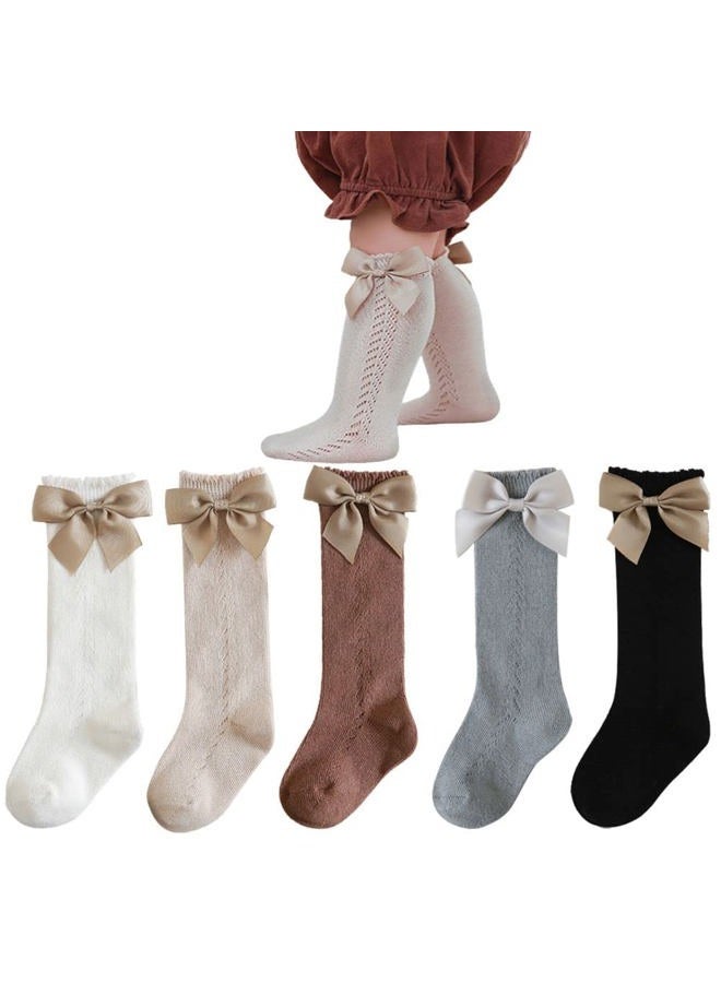Petrass Knee High Socks Baby Girls,Infant Ruffle Knee High Socks,Toddler Knee High Socks White, Style F 5 Pack, 6-12 Months - Image 1