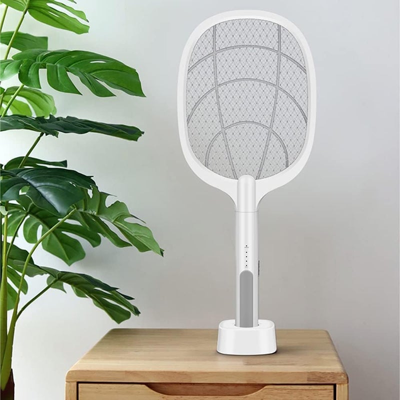 NAGAFA SHOP Electric Mosquito Swatter Bug Zapper Racket 2 In 1 Mosquito Lamp Rechargeable Fly Killer With Base Stand Three Layer Mesh 2W Power Indoor Outdoor - Image 4