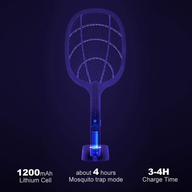 NAGAFA SHOP Electric Mosquito Swatter Bug Zapper Racket 2 In 1 Mosquito Lamp Rechargeable Fly Killer With Base Stand Three Layer Mesh 2W Power Indoor Outdoor - Image 3