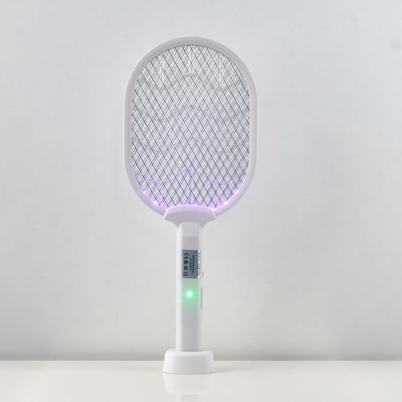 NAGAFA SHOP Electric Mosquito Swatter Bug Zapper Racket 2 In 1 Mosquito Lamp Rechargeable Fly Killer With Base Stand Three Layer Mesh 2W Power Indoor Outdoor - Image 1