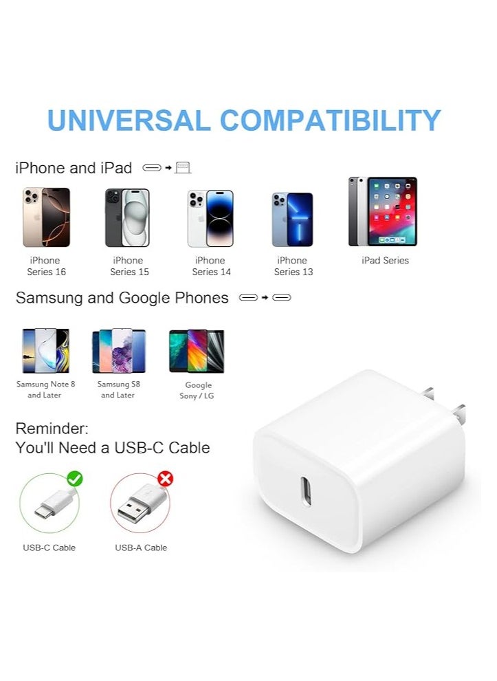 USB C Charger Block [2 Pack] iPhone 16 15 14 13 12 11 Charger Block, Type C Wall Charge 20W PD Power Adapter for iPhone 16/16Pro/16Pro Max/16Plus/15/14/13/12/11, iPad