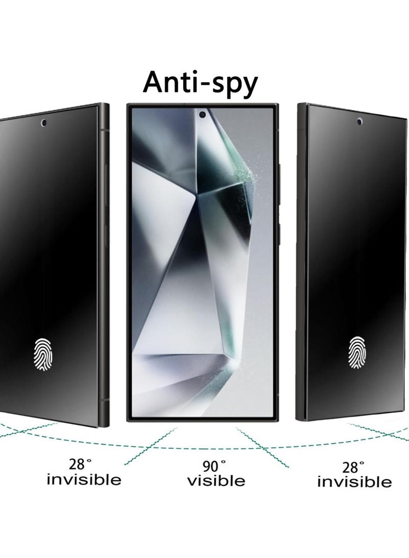 ملبوس 2 عبوة زجاج مقسى مطفي لحماية خصوصية شاشة سامسونج جالاكسي S24 الترا، واقي شاشة مضاد للتوهج، مضاد للتجسس، فيلم حماية ضد التلصص، يدعم فتح الإصبع، بحجم 6.8 بوصة - Image 2