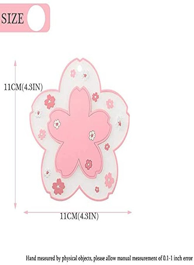 Binoster Sakura Coasters Set of 4 Kawaii Cup Mat Anti-Skid Pot Bowl Pad Placemats PVC Cherry Blossom Coaster for Drinks Coffee Table Cute Room Home Kitchen Decor Kawaii Desk Accessories(4.3in) - Image 3