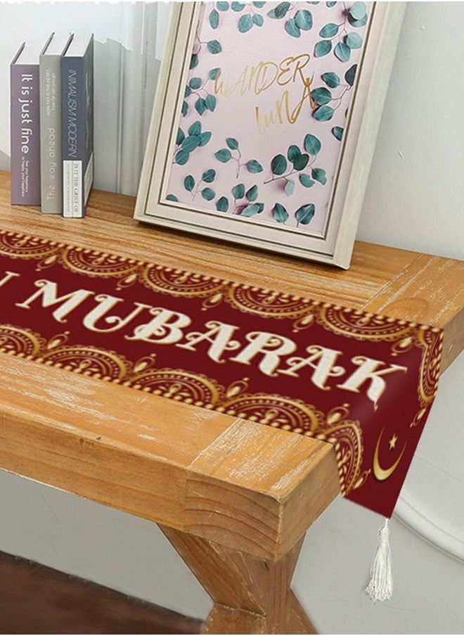 ماركة غير محددة علامة طاولة مبارك عيد الفطر - 183 × 33 سم مع زينة علامة طاولة عيد الفطر - شاح طاولة مع علامة المائدة والأحزاب المهرجانية (أحمر)  - Image 3