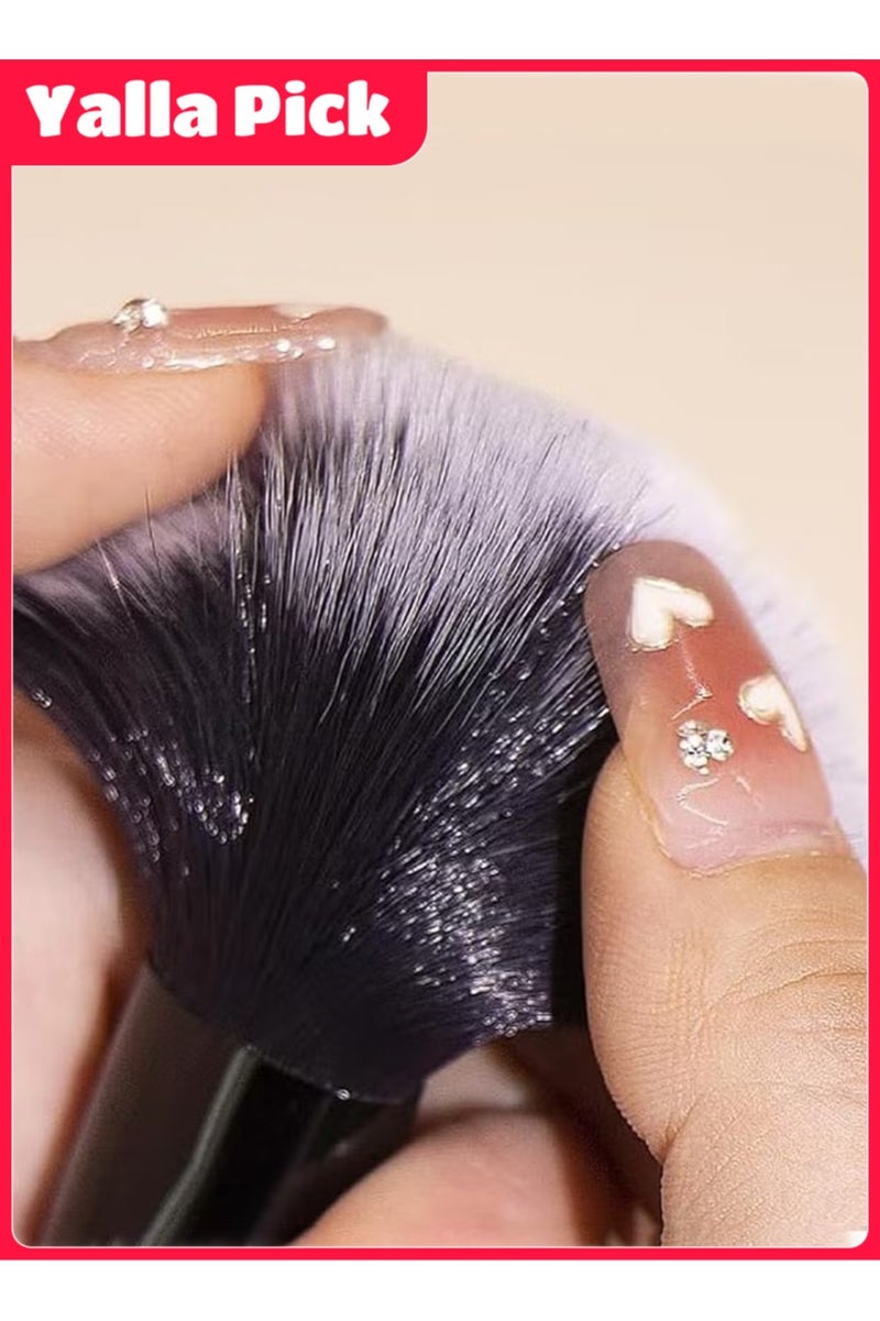 Yalla Pick 10 Pieces Portable On-the-Go Makeup Brush Set, Easy-Grip Full Function Mini Cosmetic Brush Set with Brush Bag (Black)  - Image 4