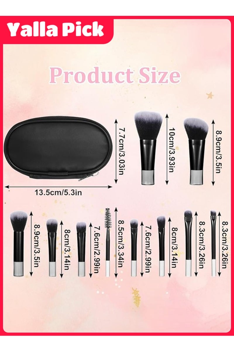 Yalla Pick 10 Pieces Portable On-the-Go Makeup Brush Set, Easy-Grip Full Function Mini Cosmetic Brush Set with Brush Bag (Black)  - Image 2