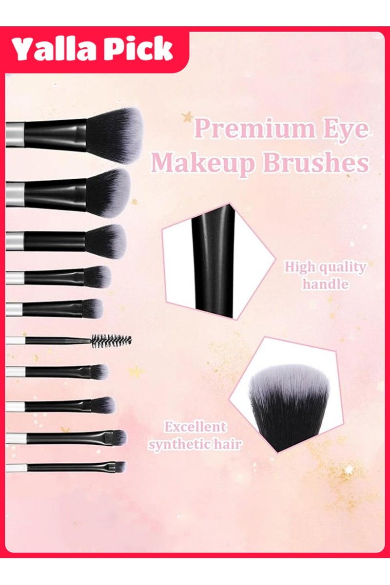 Yalla Pick 10 Pieces Portable On-the-Go Makeup Brush Set, Easy-Grip Full Function Mini Cosmetic Brush Set with Brush Bag (Black)  - Image 3