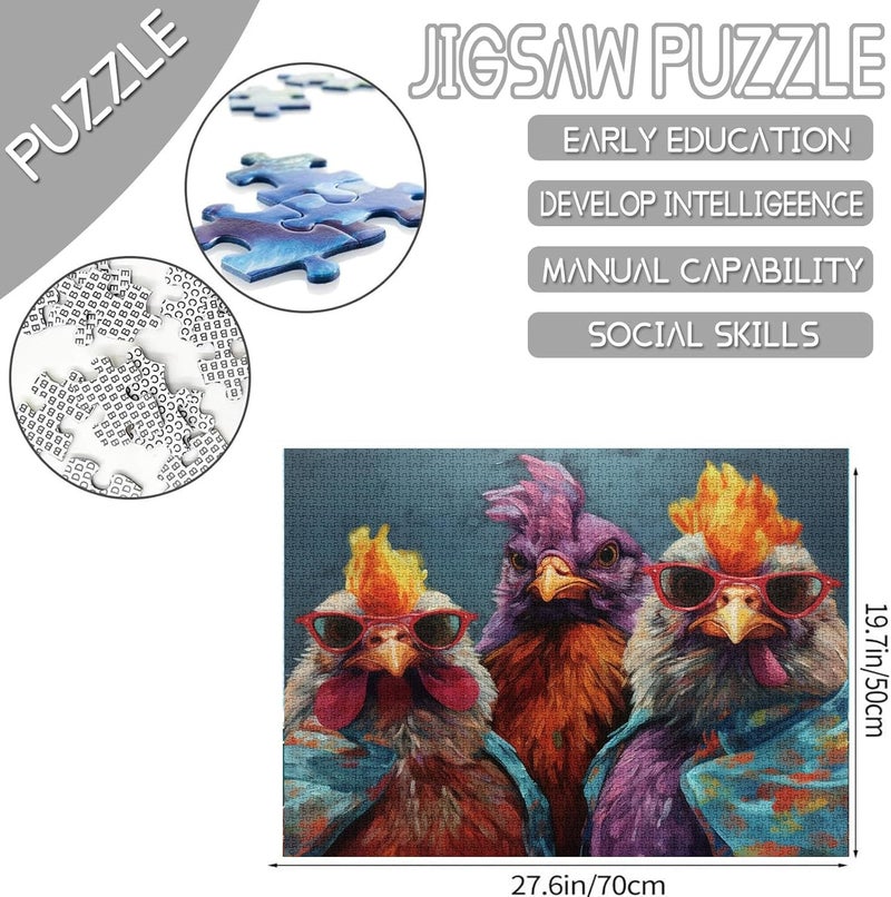 Tucocoo Rustic Chickens Jigsaw Puzzle 1000 Pieces Puzzles for Adults Funny Animals Portrait Jigsaw Puzzles for Challenging Family Activity Games Colorful Puzzle for Home Decor Gifts  27 x 20 Inches - Image 3