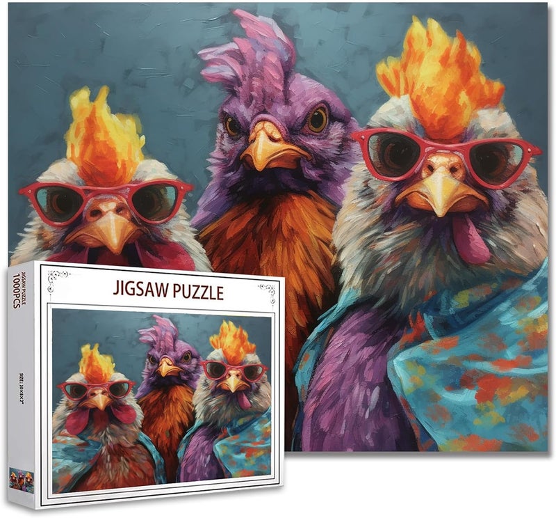 Tucocoo Rustic Chickens Jigsaw Puzzle 1000 Pieces Puzzles for Adults Funny Animals Portrait Jigsaw Puzzles for Challenging Family Activity Games Colorful Puzzle for Home Decor Gifts  27 x 20 Inches - Image 1