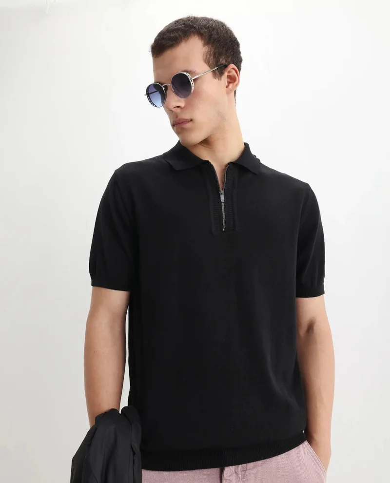 Rare Rabbit Men's Flat Knit Regular Fit Polo