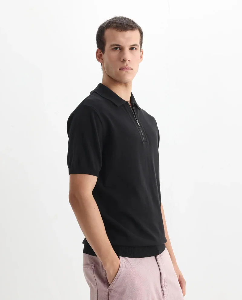 Rare Rabbit Men's Flat Knit Regular Fit Polo