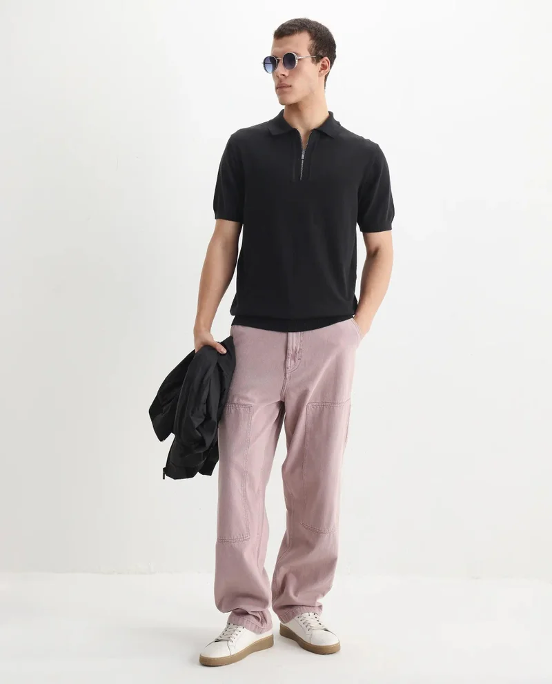 Rare Rabbit Men's Flat Knit Regular Fit Polo