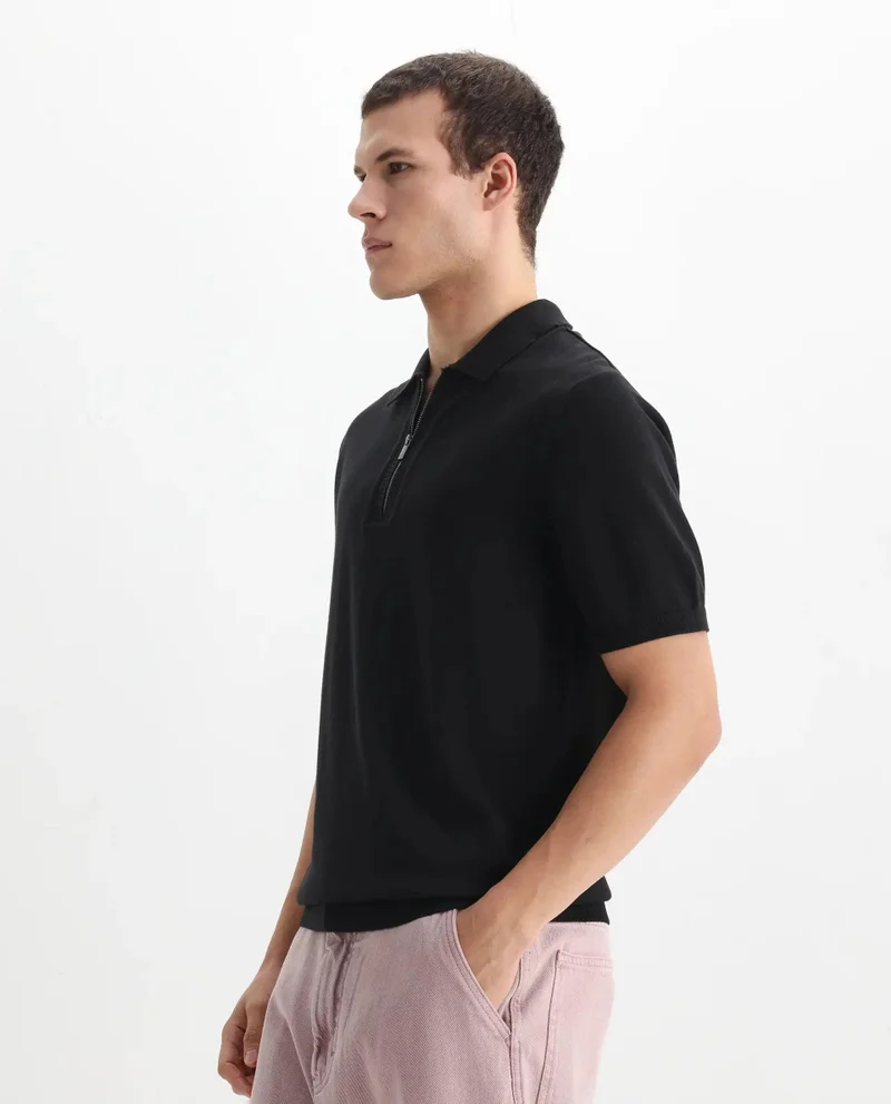 Rare Rabbit Men's Flat Knit Regular Fit Polo