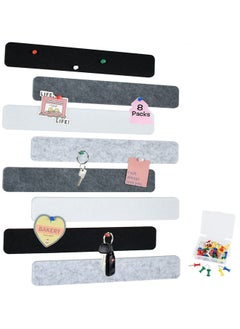 Dominy 8Pcs Colour Cork Board Bar Strips with 50 Pushpins, Self-Adhesive Bulletin Board Strips No Damage for Wall, Felt Pin Board for Paste Notes, Photos, Schedules Office Decor  - Image 1