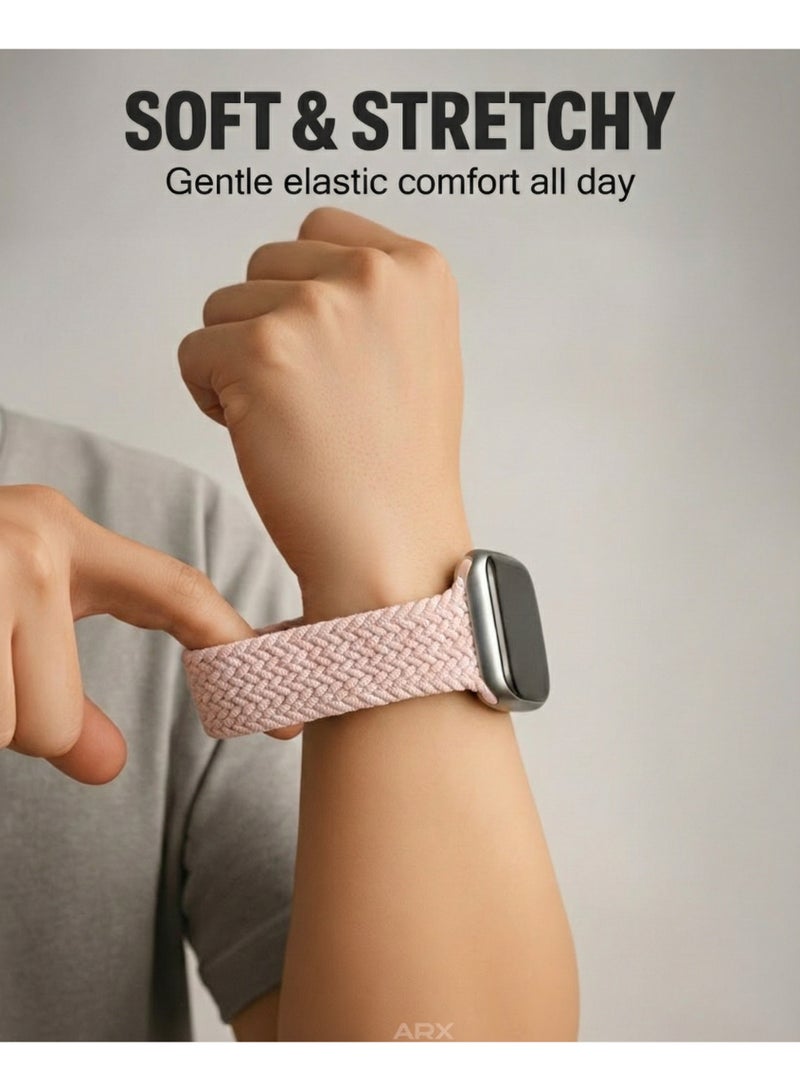 ARX Elastic Braided Nylon Magnetic Buckle Apple Watch Strap – Fits 38/40/41/42mm Series 1–10 / SE – Pink - Image 5