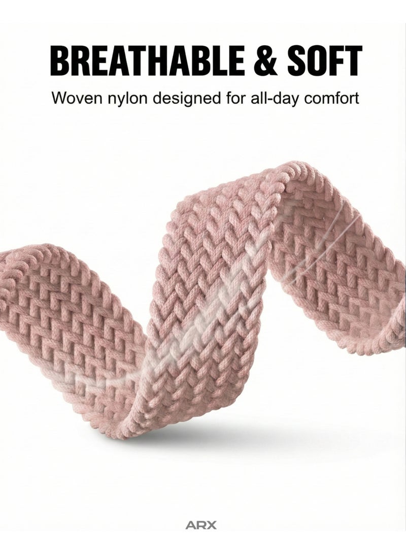 ARX Elastic Braided Nylon Magnetic Buckle Apple Watch Strap – Fits 38/40/41/42mm Series 1–10 / SE – Pink - Image 4