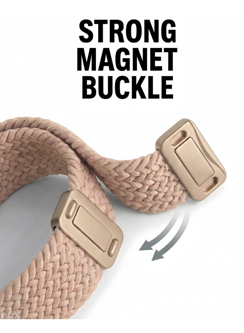 ARX Elastic Braided Nylon Magnetic Buckle Apple Watch Strap – Fits 38/40/41/42mm Series 1–10 / SE – Pink - Image 3