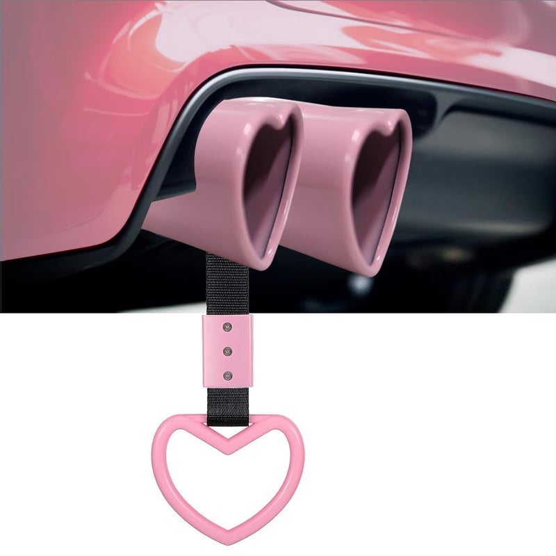 OtpOutopa Heart Shaped Exhaust Tips 2.5 Inch Inlet Tailpipe End Car Exhaust Pipe Muffler, 2PCS Heart Shaped Car Handle Straps Rear Bumper Warning Ring Decor for Car Bus Subway (Straight,Pink) - Image 3