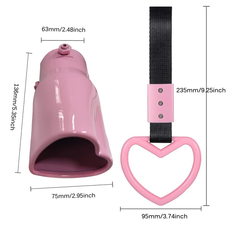 OtpOutopa Heart Shaped Exhaust Tips 2.5 Inch Inlet Tailpipe End Car Exhaust Pipe Muffler, 2PCS Heart Shaped Car Handle Straps Rear Bumper Warning Ring Decor for Car Bus Subway (Straight,Pink) - Image 4