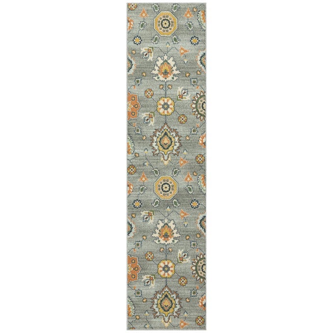 FLEUR CONTEMPORARY MOTIF HALLWAY ENTRYWAY RUNNER NON SKID RUNNER RUG MADE IN USA RADIANT GREY 2 X 8