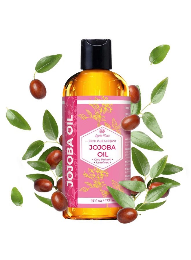 Leven Rose Jojoba Oil , Pure Cold Pressed Natural Unrefined Moisturiser for Skin Hair and Nails 470ml - Image 1