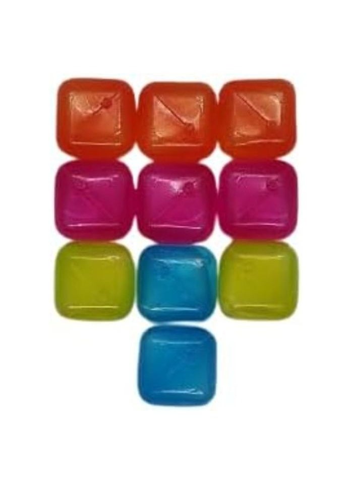 Reusable Plastic Ice Cube Ice Cube Molds & Trays| Filled with purified water (assorted colors, pack of 10) (cube shape)