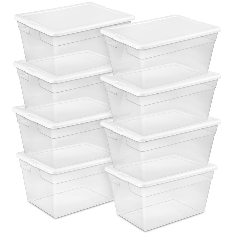 Sterilite Sterilite 8Pack Storage Box Stackable Clear Plastic Bins with SnapOn Lids 56 Quart 