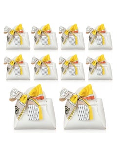 Exquisite White Gift Boxes, 10 Pack Small Party Favor Boxes Reusable Leather candy for Newborn Baby Shower Birthday Wedding Party, Bomboniere Decoration