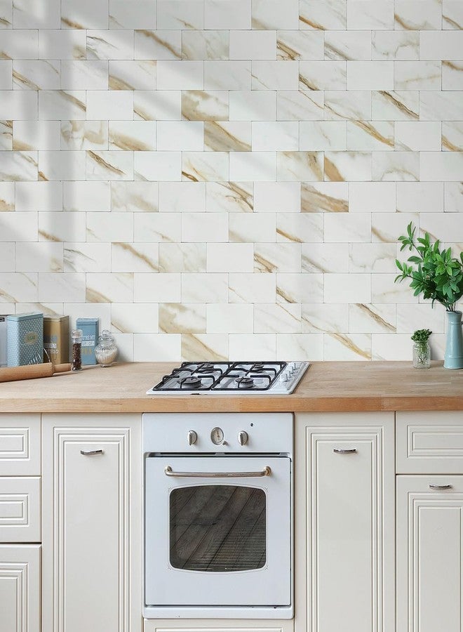 AULIGET 4-Piece Calacatta Gold Marble Look Peel and Stick Backsplash Wall Tiles, 3" x 6" Faxu Stone PVC Stick on Tile for Backsplash Kitchen, Bathroom, Laundry Room, Camper, Fireplace - Image 5