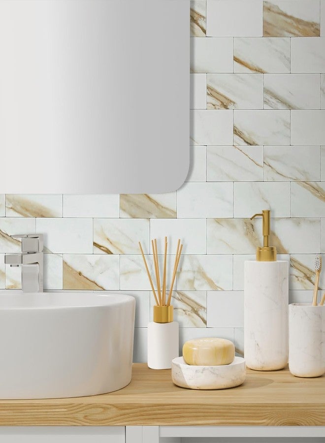 AULIGET 4-Piece Calacatta Gold Marble Look Peel and Stick Backsplash Wall Tiles, 3" x 6" Faxu Stone PVC Stick on Tile for Backsplash Kitchen, Bathroom, Laundry Room, Camper, Fireplace - Image 4