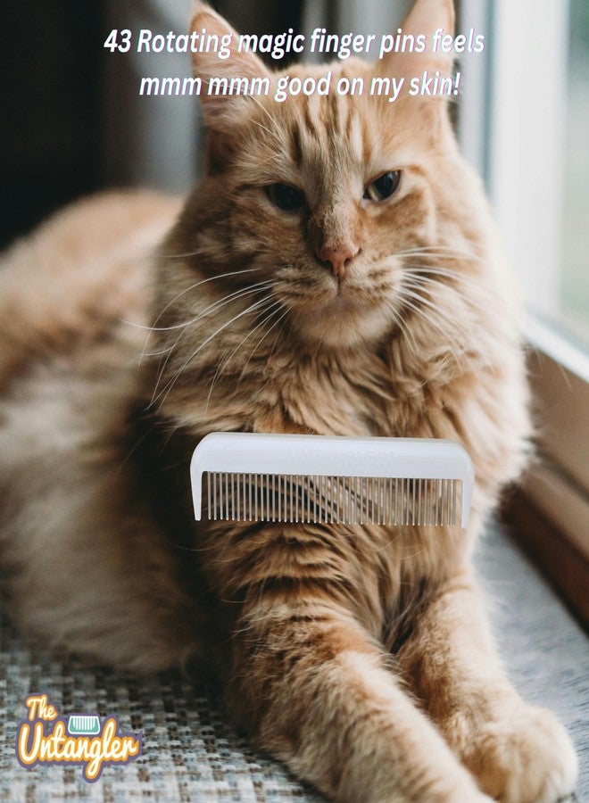 Untangler Cat Comb with Silky Smooth Rotating Teeth - Clears Mats Gently (5" Ultra Fine Teeth; 7" Dual Teeth) (White, 5") - Image 2