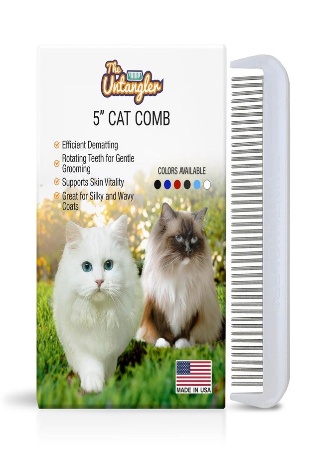 Untangler Cat Comb with Silky Smooth Rotating Teeth - Clears Mats Gently (5" Ultra Fine Teeth; 7" Dual Teeth) (White, 5") - Image 1