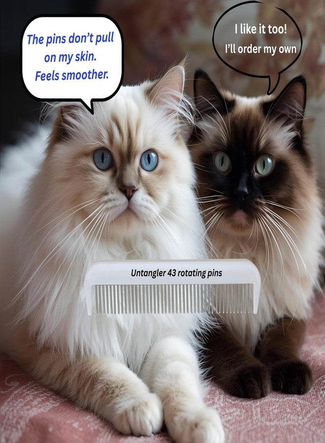 Untangler Cat Comb with Silky Smooth Rotating Teeth - Clears Mats Gently (5" Ultra Fine Teeth; 7" Dual Teeth) (White, 5") - Image 5